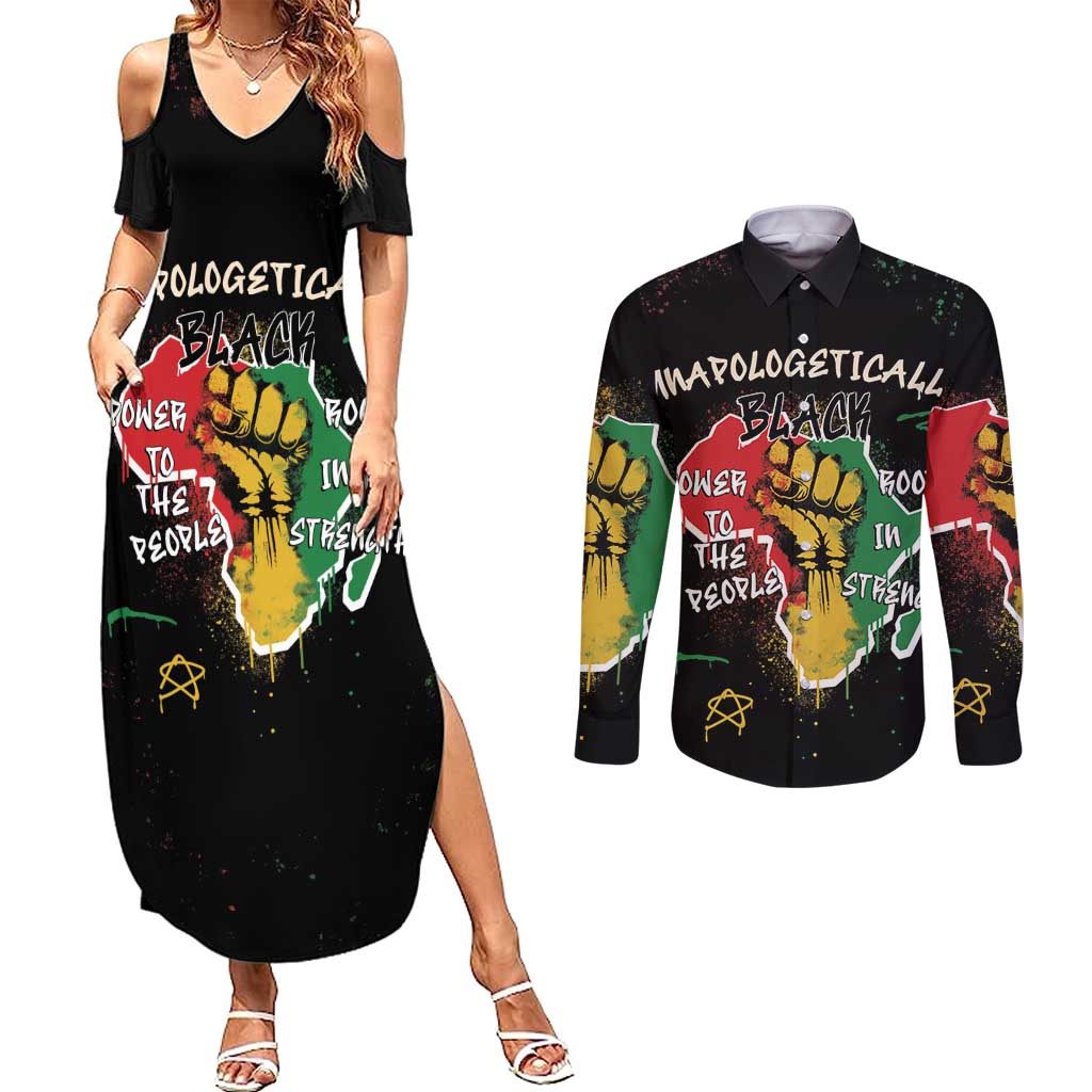 Power in Our Roots Couples Matching Summer Maxi Dress and Long Sleeve Button Shirt Unapologetically Black African