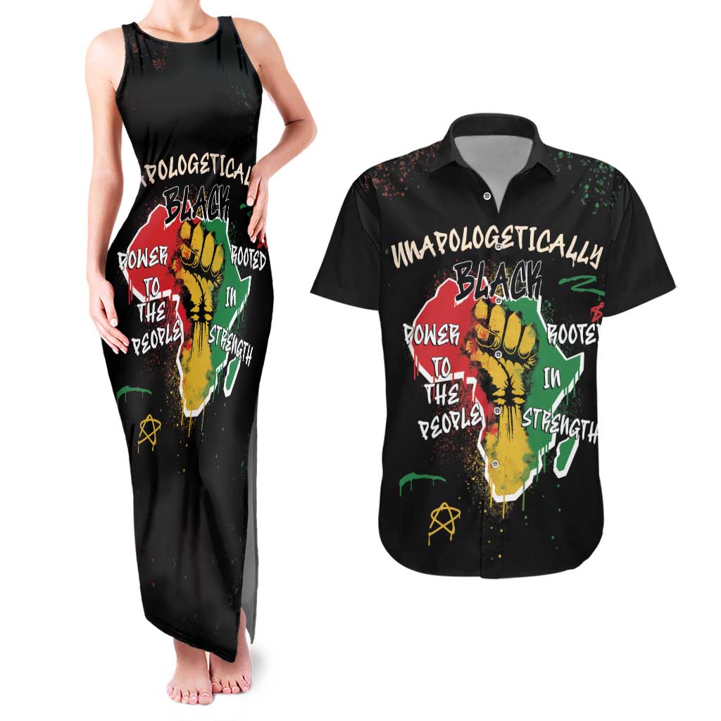 Power in Our Roots Couples Matching Tank Maxi Dress and Hawaiian Shirt Unapologetically Black African