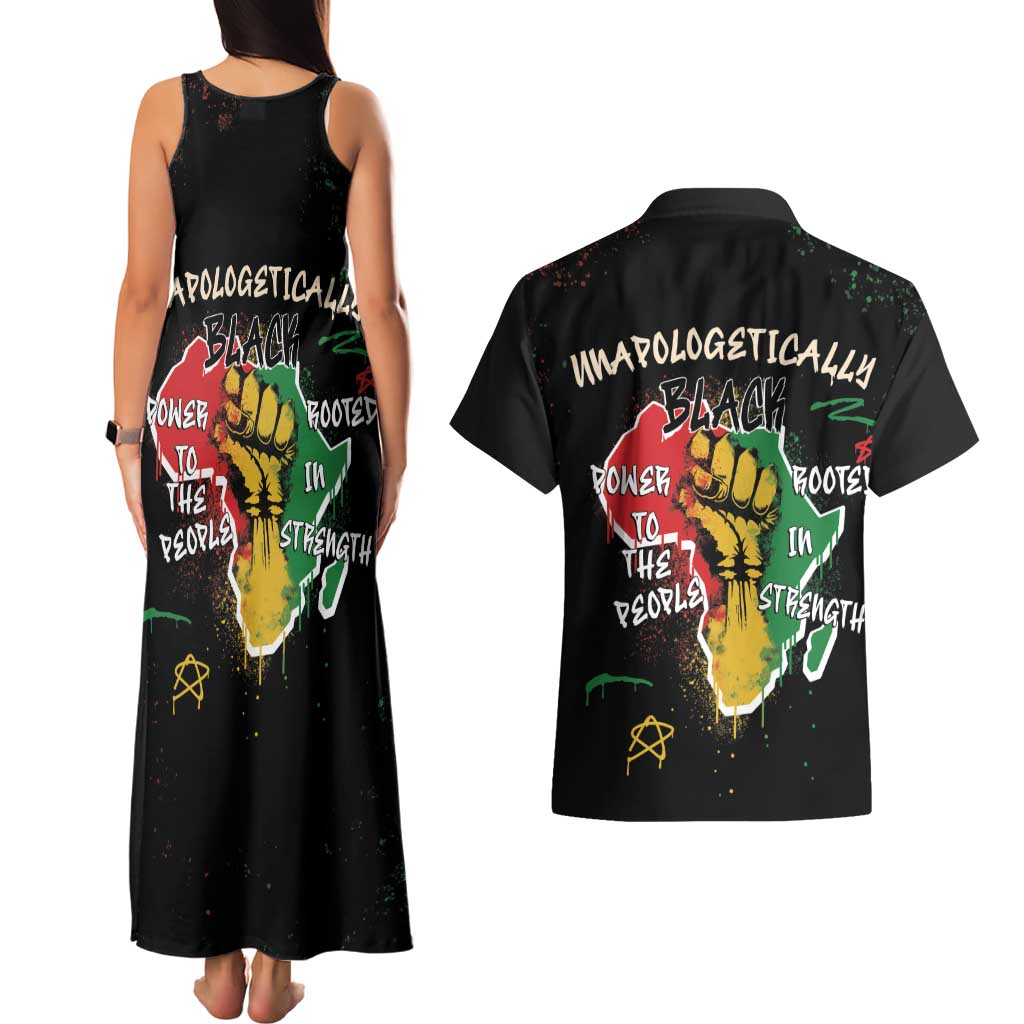 Power in Our Roots Couples Matching Tank Maxi Dress and Hawaiian Shirt Unapologetically Black African
