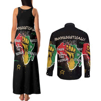 Power in Our Roots Couples Matching Tank Maxi Dress and Long Sleeve Button Shirt Unapologetically Black African