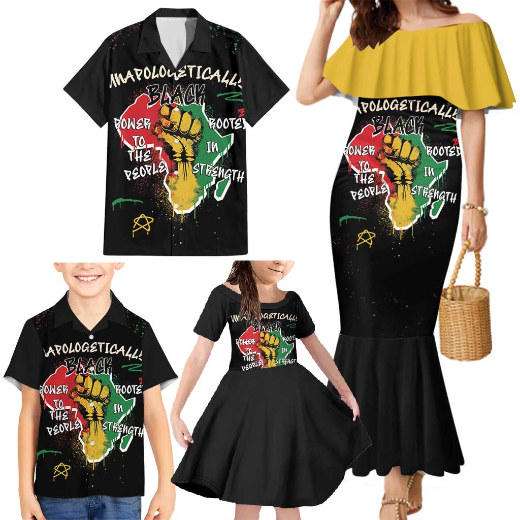 Power in Our Roots Family Matching Mermaid Dress and Hawaiian Shirt Unapologetically Black African