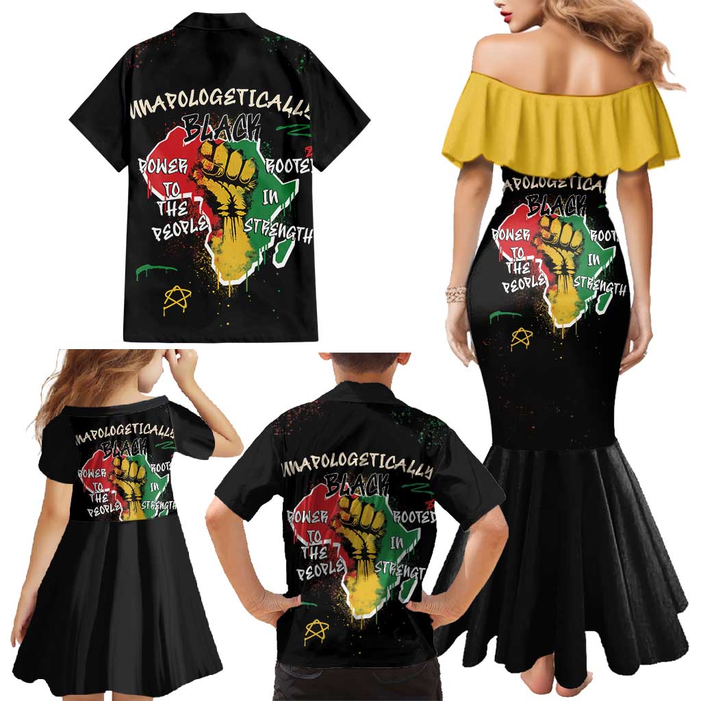 Power in Our Roots Family Matching Mermaid Dress and Hawaiian Shirt Unapologetically Black African