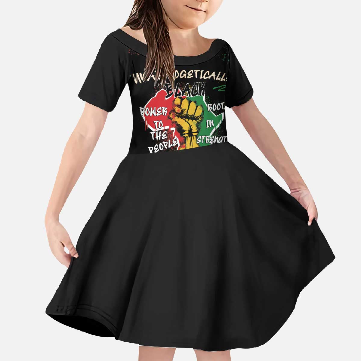 Power in Our Roots Family Matching Off The Shoulder Long Sleeve Dress and Hawaiian Shirt Unapologetically Black African