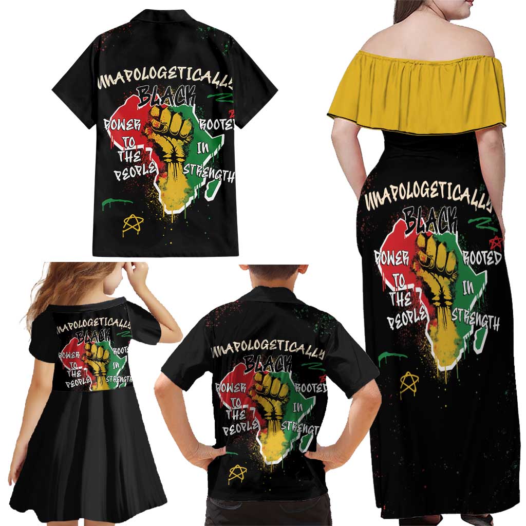Power in Our Roots Family Matching Off Shoulder Maxi Dress and Hawaiian Shirt Unapologetically Black African