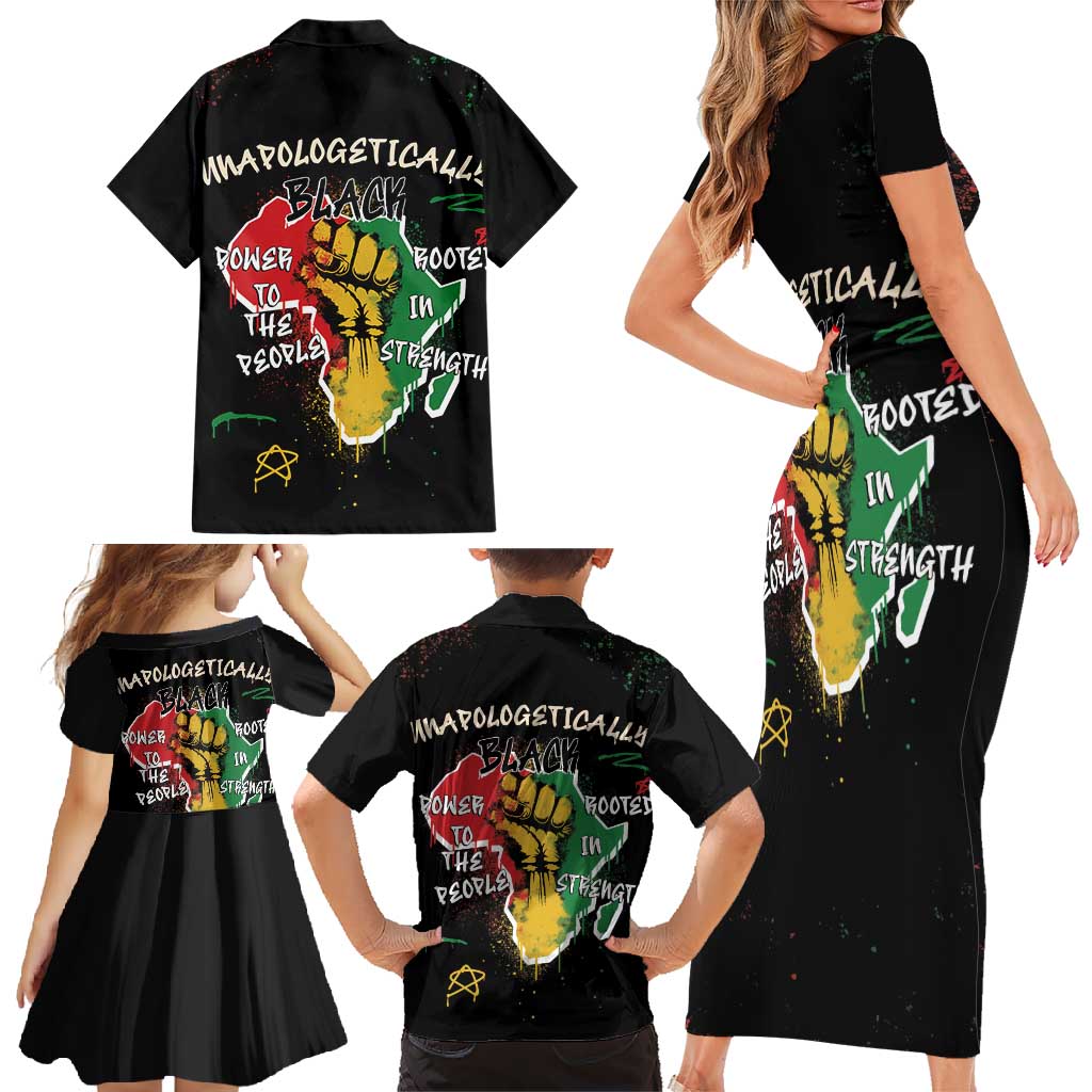Power in Our Roots Family Matching Short Sleeve Bodycon Dress and Hawaiian Shirt Unapologetically Black African