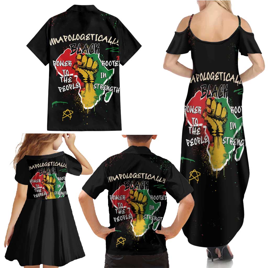 Power in Our Roots Family Matching Summer Maxi Dress and Hawaiian Shirt Unapologetically Black African