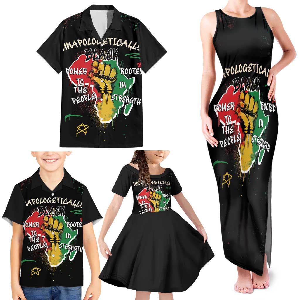 Power in Our Roots Family Matching Tank Maxi Dress and Hawaiian Shirt Unapologetically Black African