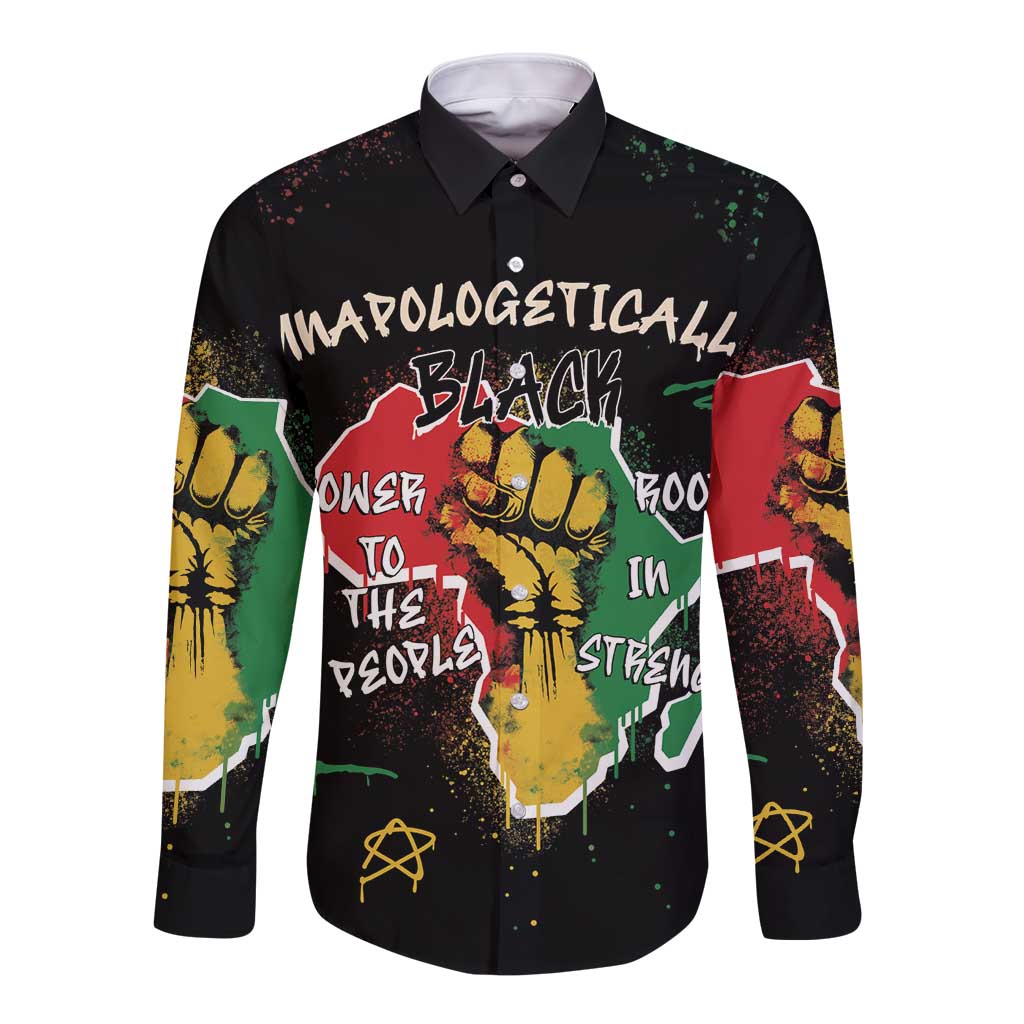 Power in Our Roots Long Sleeve Button Shirt Unapologetically Black African