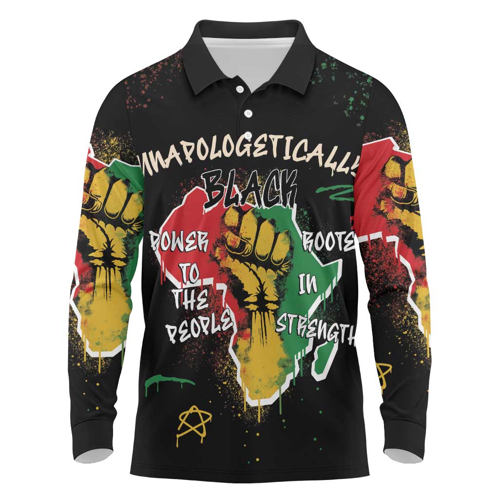 Power in Our Roots Long Sleeve Polo Shirt Unapologetically Black African