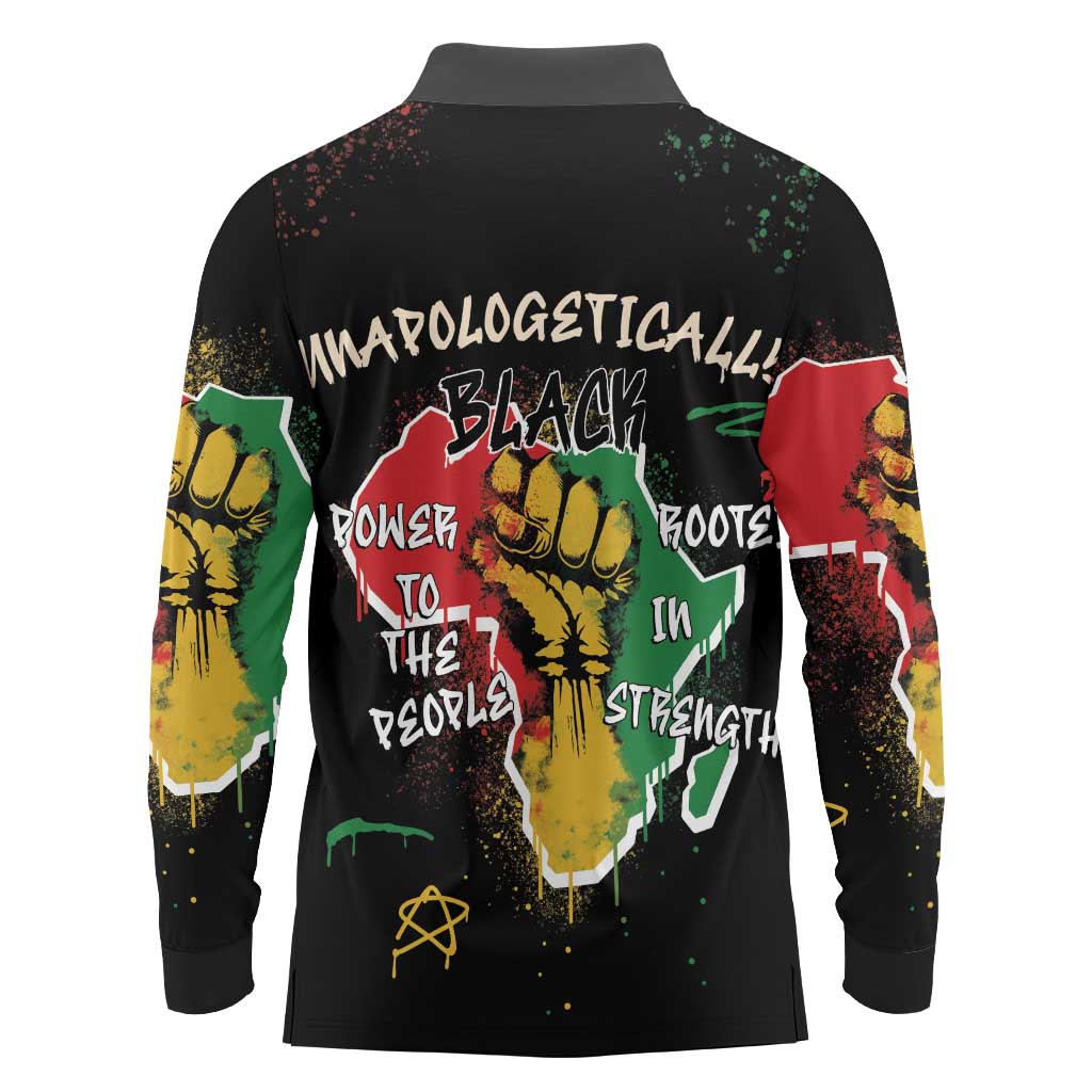 Power in Our Roots Long Sleeve Polo Shirt Unapologetically Black African