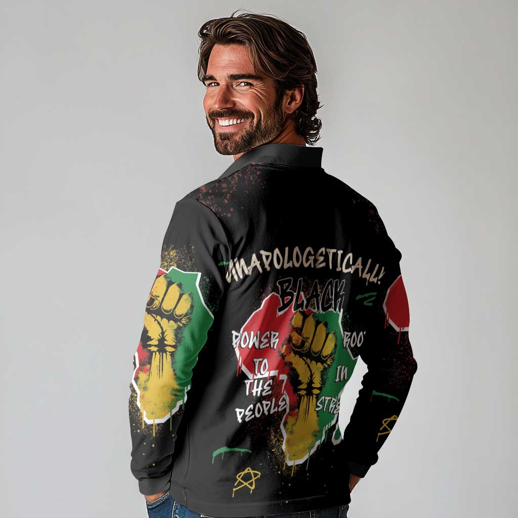 Power in Our Roots Long Sleeve Polo Shirt Unapologetically Black African