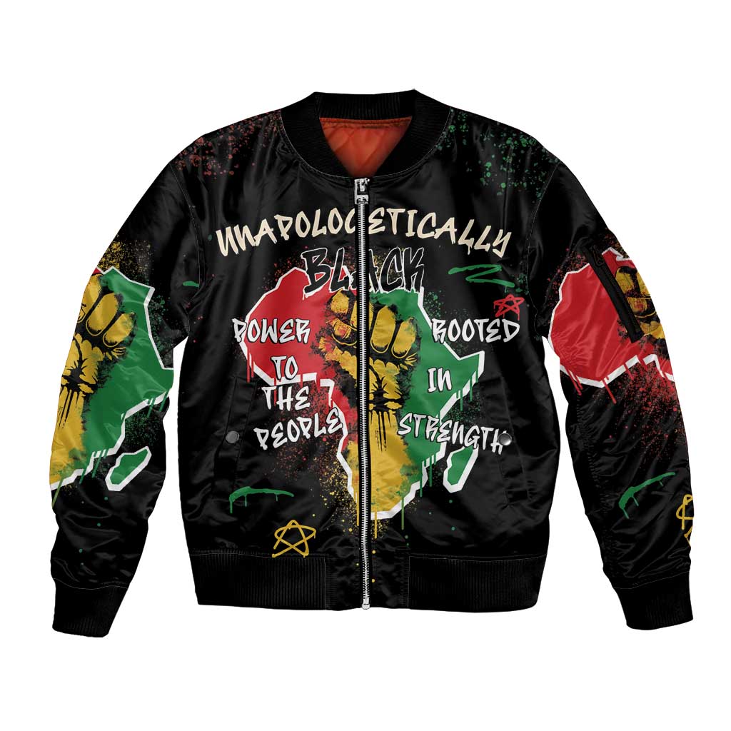 Power in Our Roots Sleeve Zip Bomber Jacket Unapologetically Black African - Wonder Print Shop