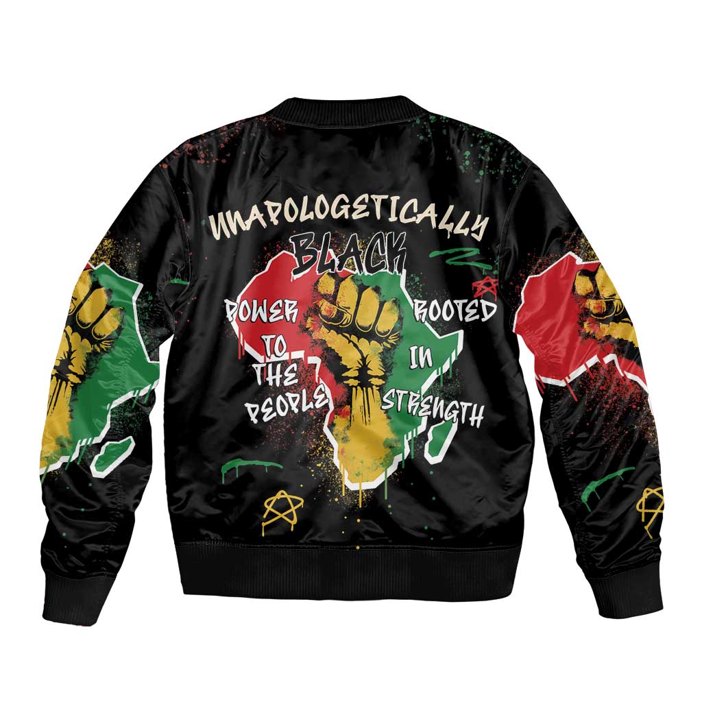 Power in Our Roots Sleeve Zip Bomber Jacket Unapologetically Black African - Wonder Print Shop