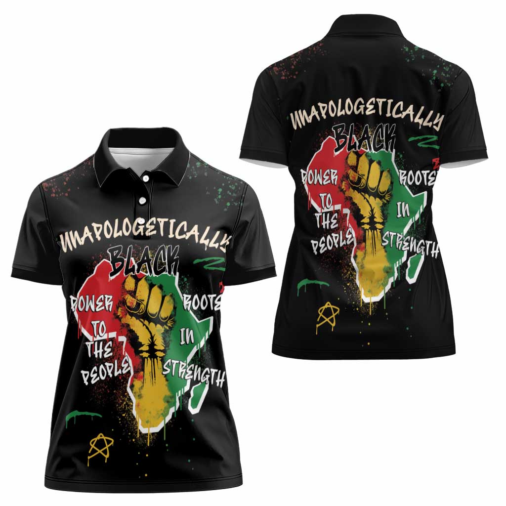 Power in Our Roots Women Polo Shirt Unapologetically Black African - Wonder Print Shop