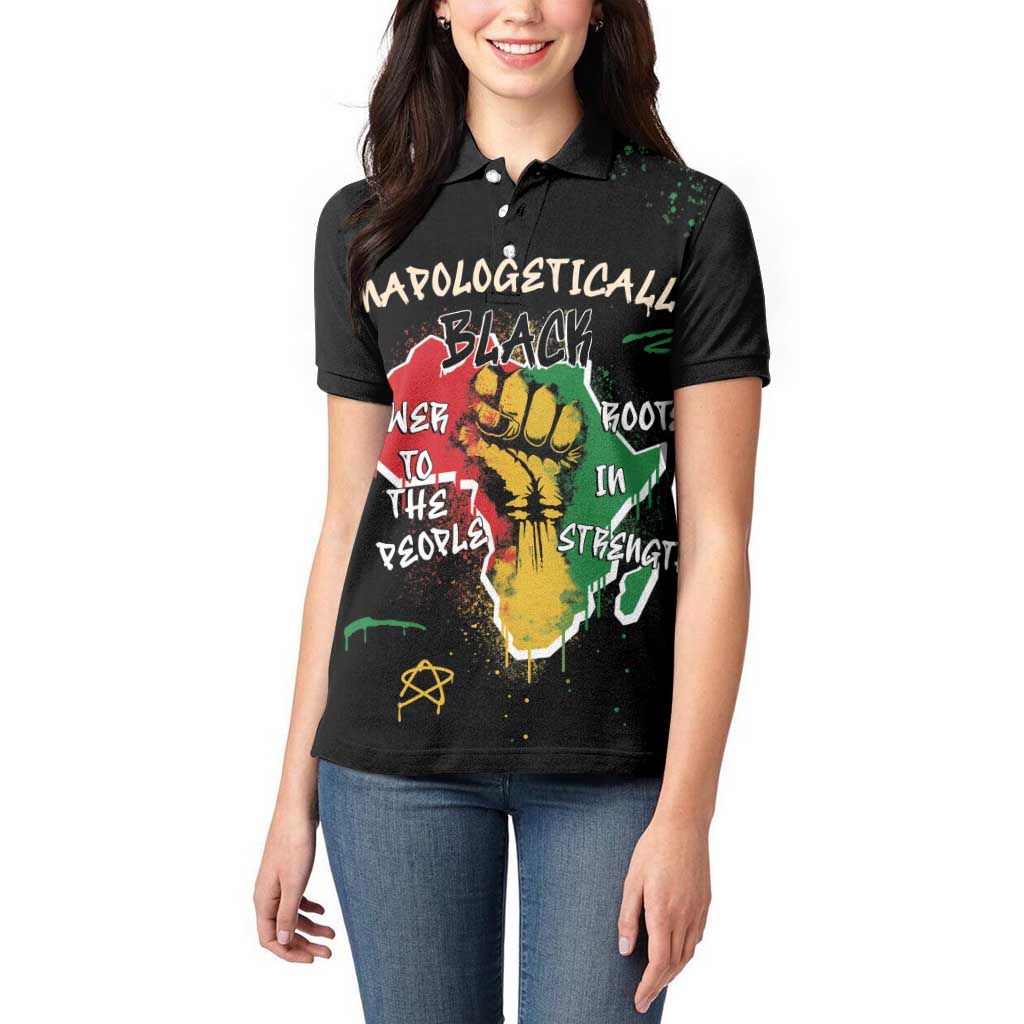 Power in Our Roots Women Polo Shirt Unapologetically Black African - Wonder Print Shop