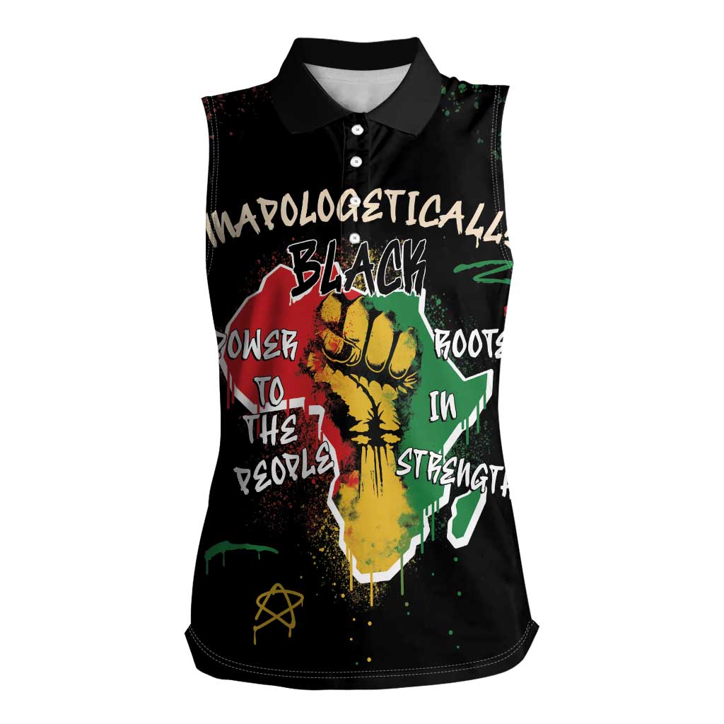 Power in Our Roots Women Sleeveless Polo Shirt Unapologetically Black African - Wonder Print Shop