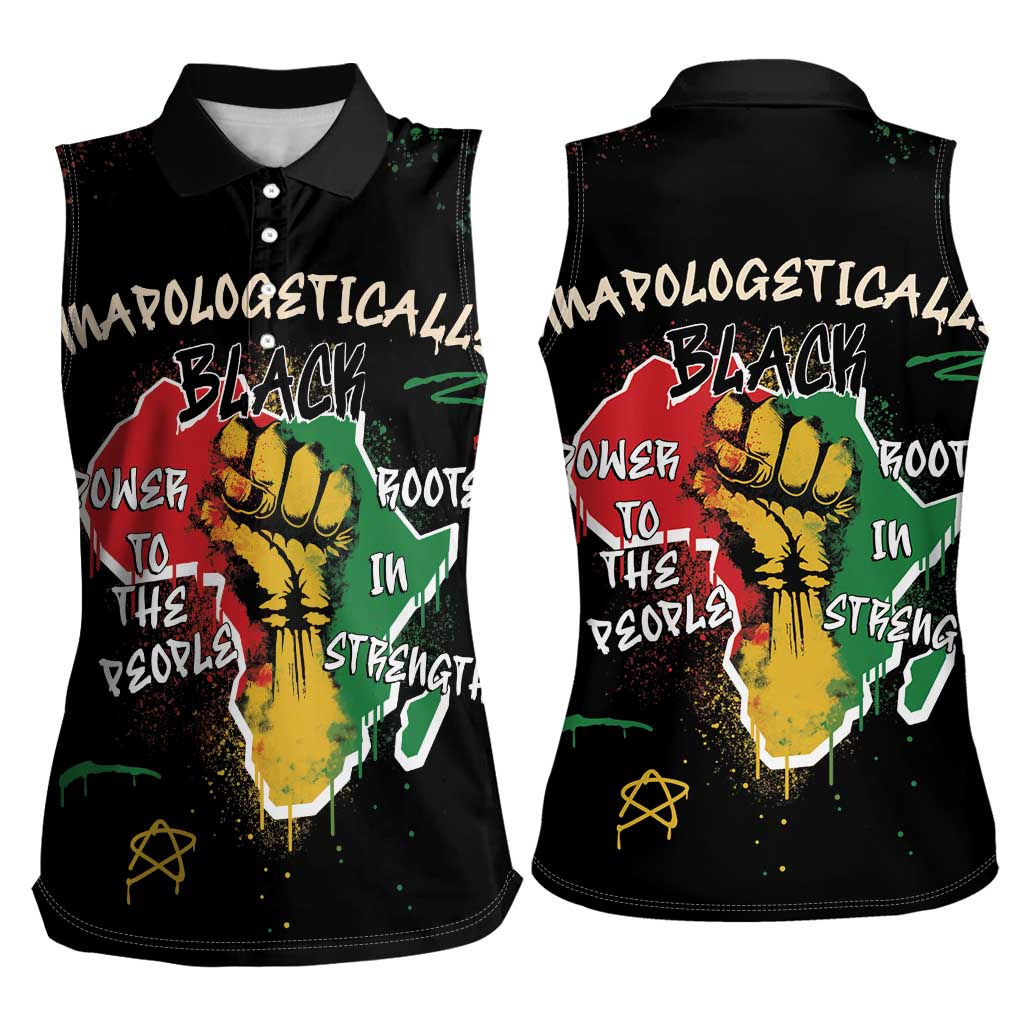 Power in Our Roots Women Sleeveless Polo Shirt Unapologetically Black African - Wonder Print Shop