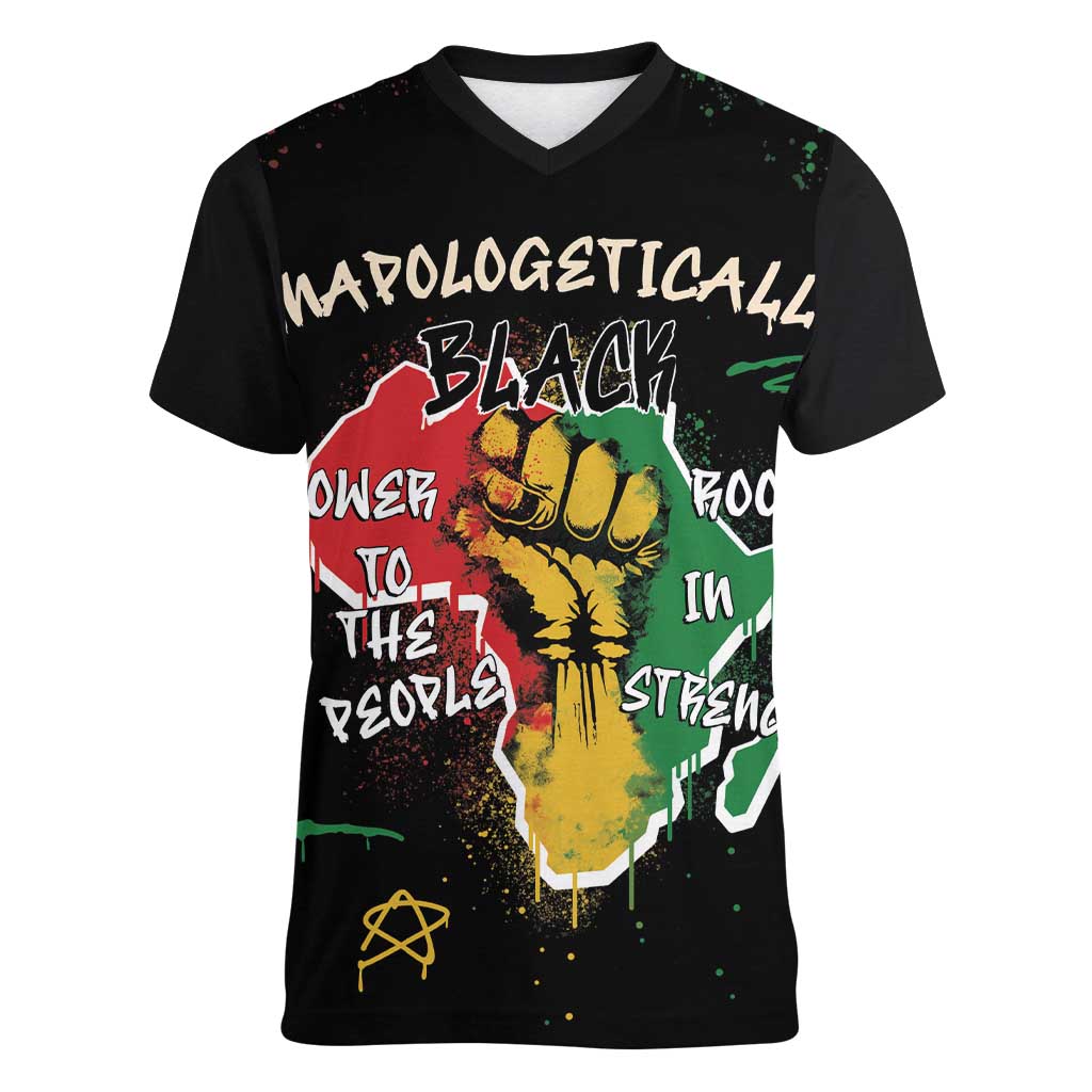 Power in Our Roots Women V-Neck T-Shirt Unapologetically Black African - Wonder Print Shop