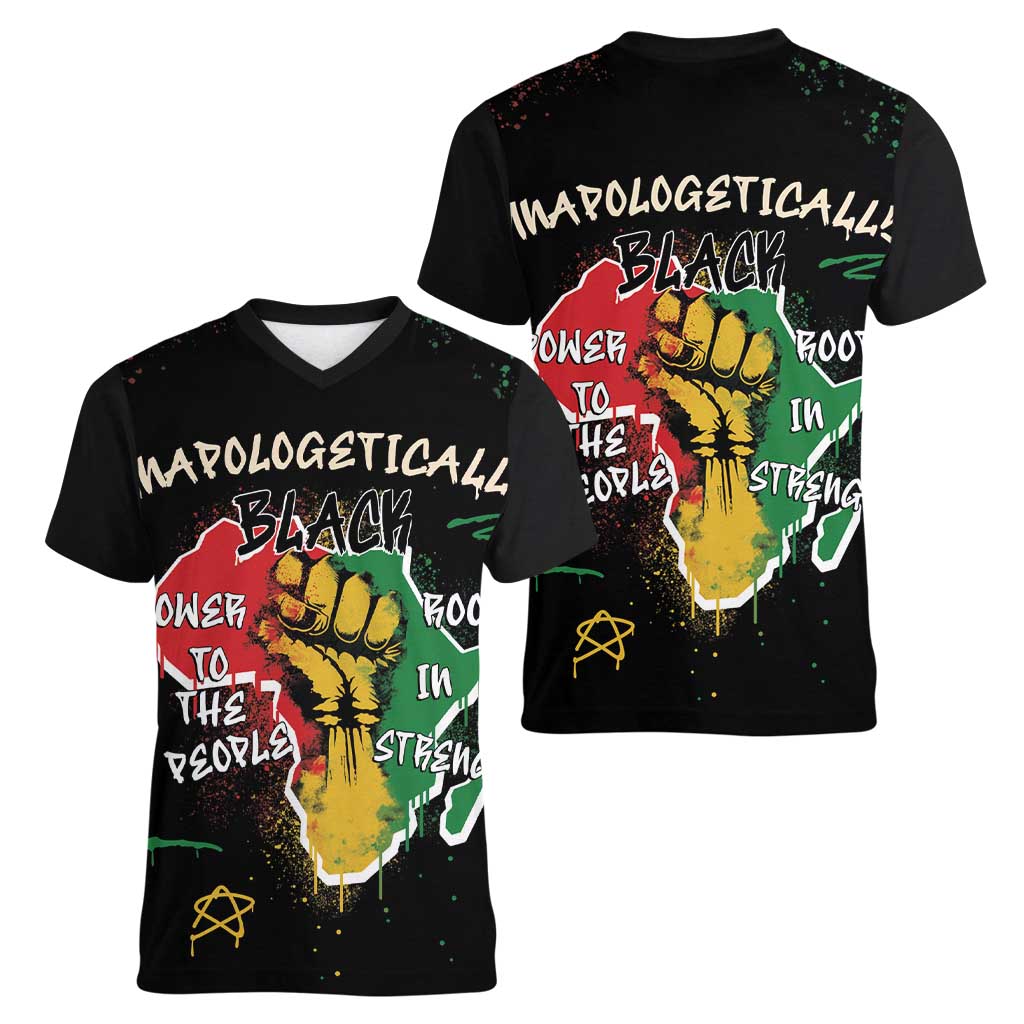 Power in Our Roots Women V-Neck T-Shirt Unapologetically Black African - Wonder Print Shop