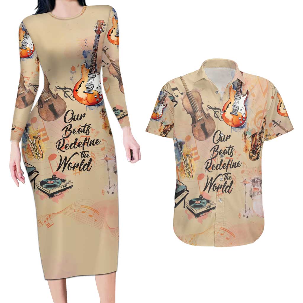 Our Beats Redefine The World African Couples Matching Long Sleeve Bodycon Dress and Hawaiian Shirt