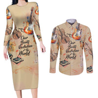 Our Beats Redefine The World African Couples Matching Long Sleeve Bodycon Dress and Long Sleeve Button Shirt