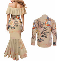 Our Beats Redefine The World African Couples Matching Mermaid Dress and Long Sleeve Button Shirt