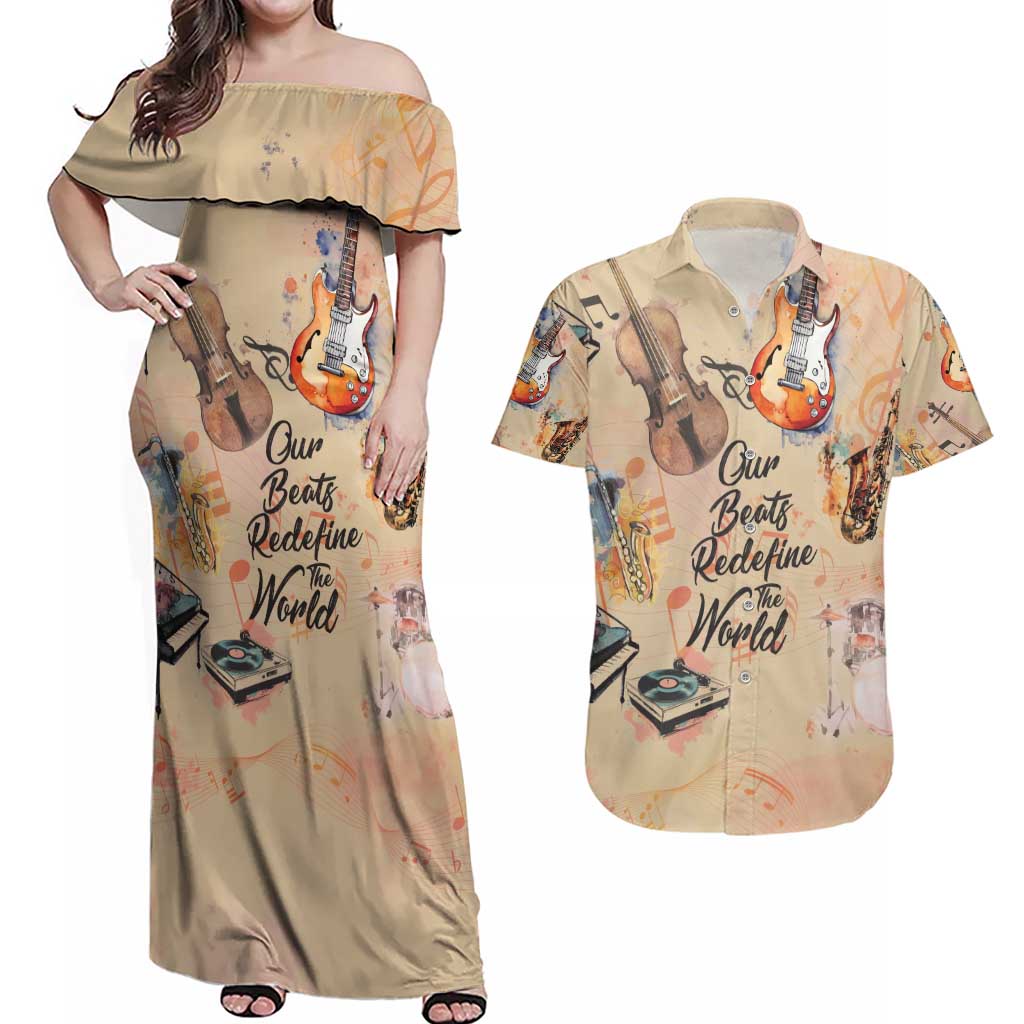 Our Beats Redefine The World African Couples Matching Off Shoulder Maxi Dress and Hawaiian Shirt