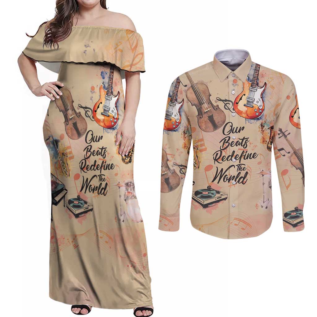 Our Beats Redefine The World African Couples Matching Off Shoulder Maxi Dress and Long Sleeve Button Shirt