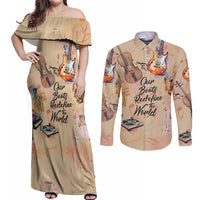 Our Beats Redefine The World African Couples Matching Off Shoulder Maxi Dress and Long Sleeve Button Shirt