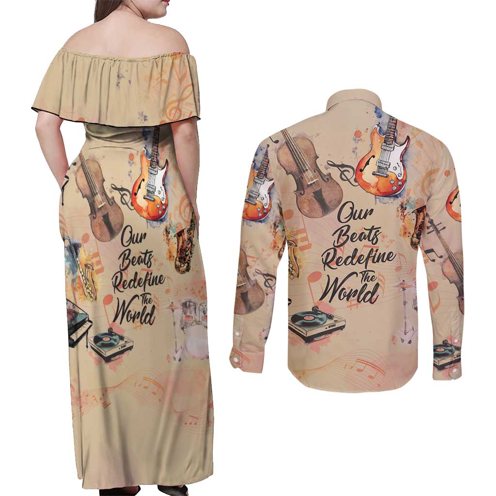 Our Beats Redefine The World African Couples Matching Off Shoulder Maxi Dress and Long Sleeve Button Shirt