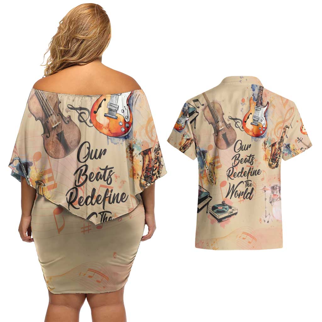 Our Beats Redefine The World African Couples Matching Off Shoulder Short Dress and Hawaiian Shirt
