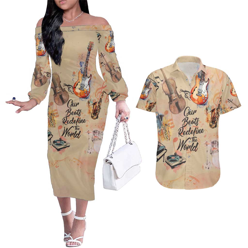 Our Beats Redefine The World African Couples Matching Off The Shoulder Long Sleeve Dress and Hawaiian Shirt