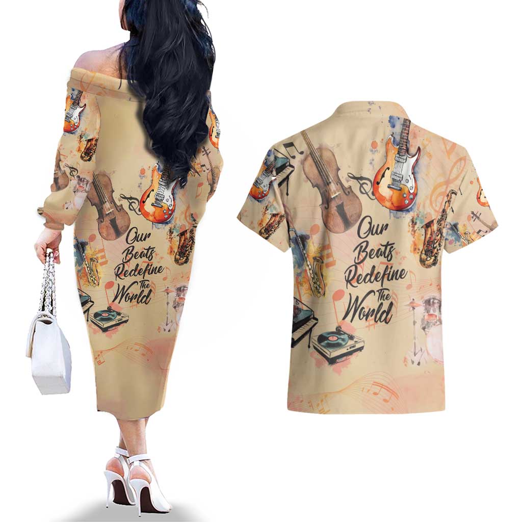 Our Beats Redefine The World African Couples Matching Off The Shoulder Long Sleeve Dress and Hawaiian Shirt