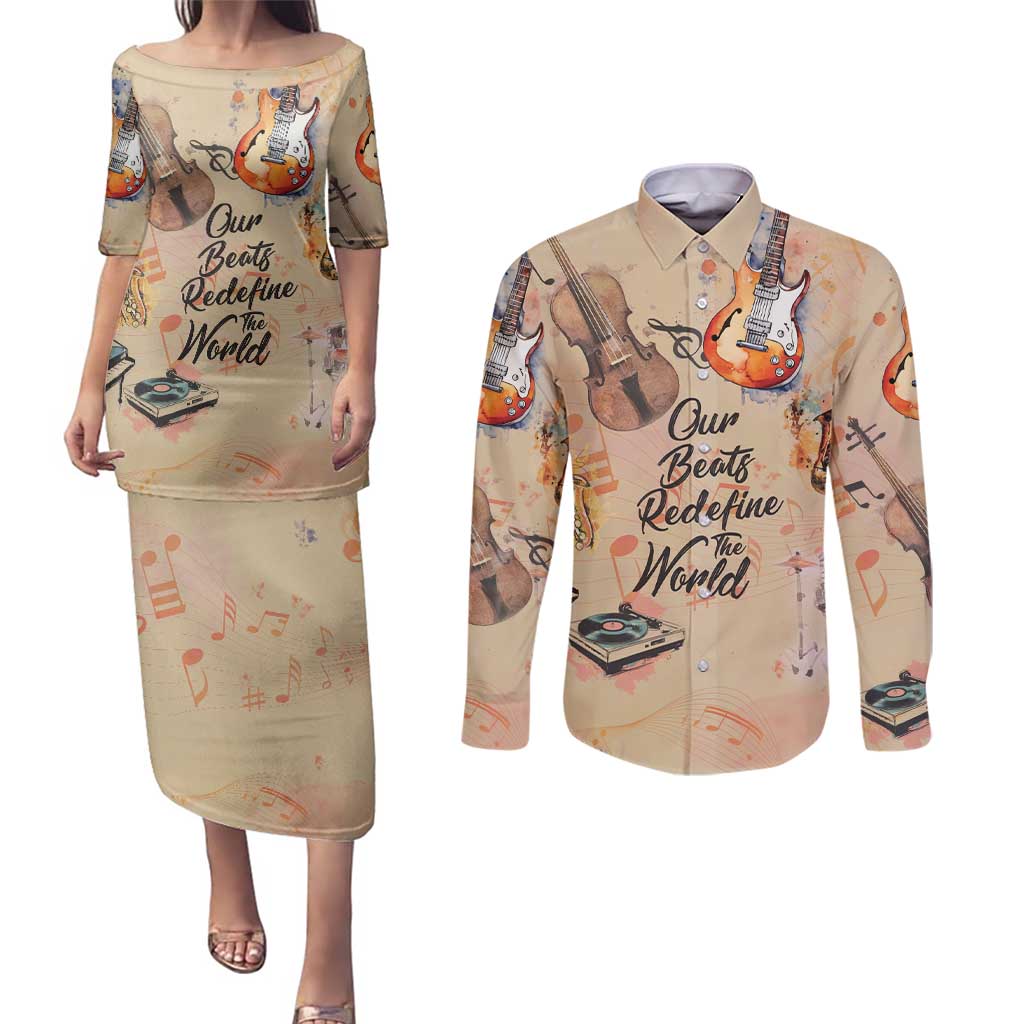 Our Beats Redefine The World African Couples Matching Puletasi and Long Sleeve Button Shirt