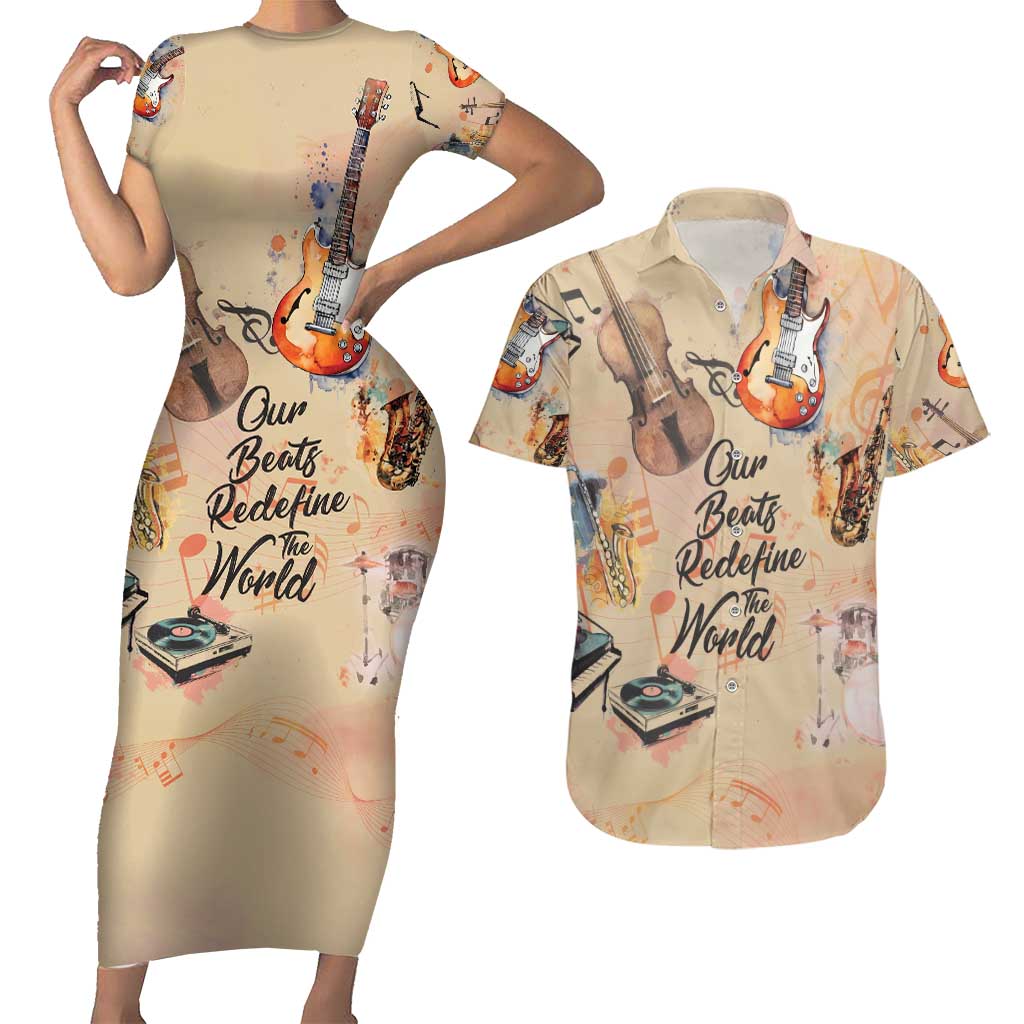 Our Beats Redefine The World African Couples Matching Short Sleeve Bodycon Dress and Hawaiian Shirt