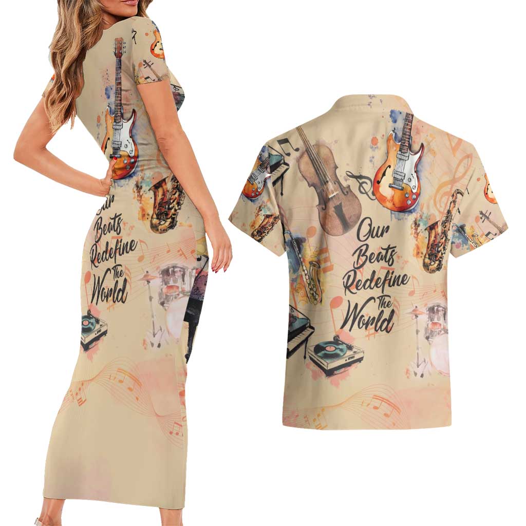 Our Beats Redefine The World African Couples Matching Short Sleeve Bodycon Dress and Hawaiian Shirt