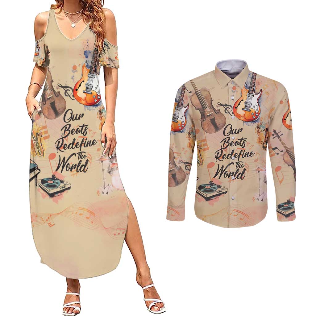 Our Beats Redefine The World African Couples Matching Summer Maxi Dress and Long Sleeve Button Shirt