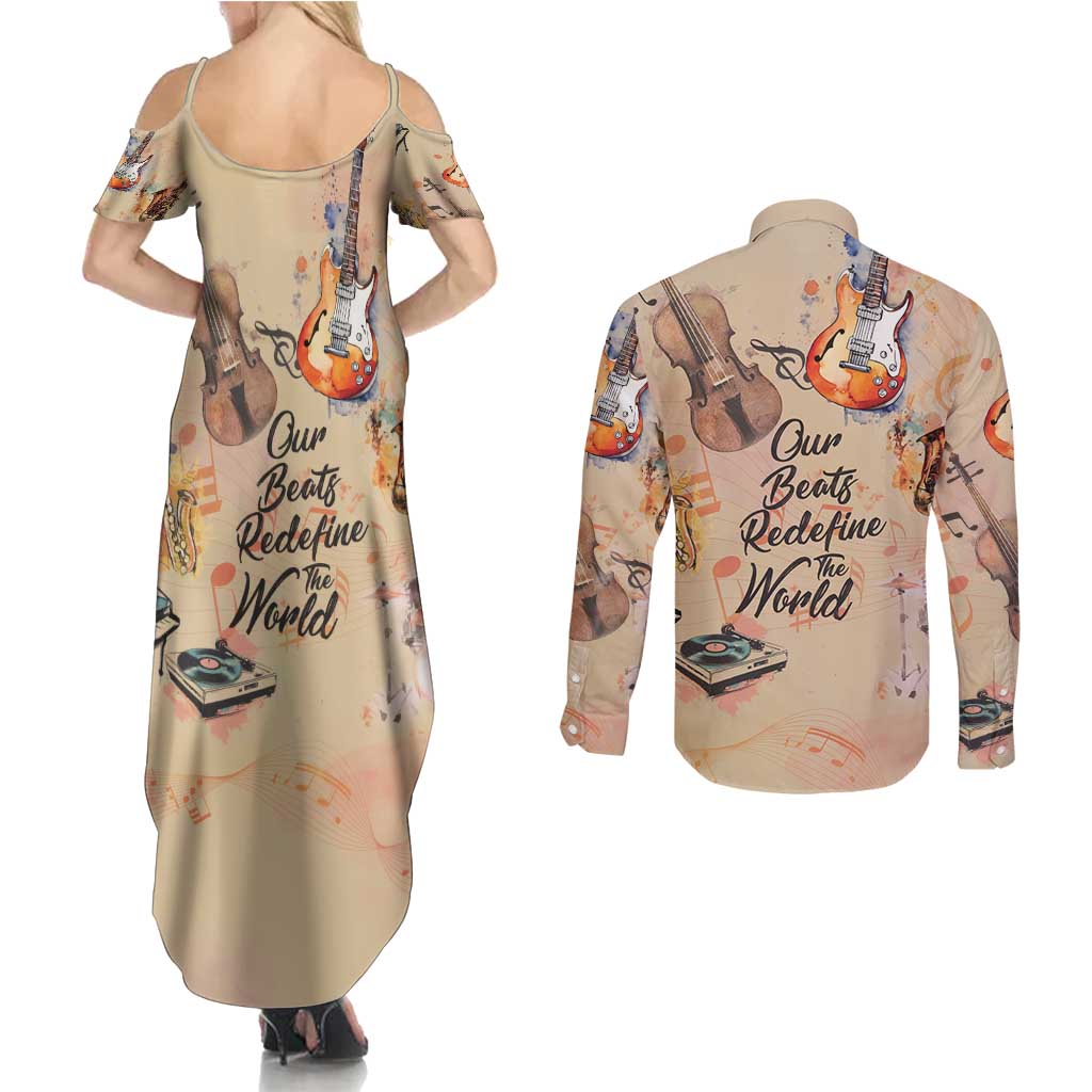 Our Beats Redefine The World African Couples Matching Summer Maxi Dress and Long Sleeve Button Shirt