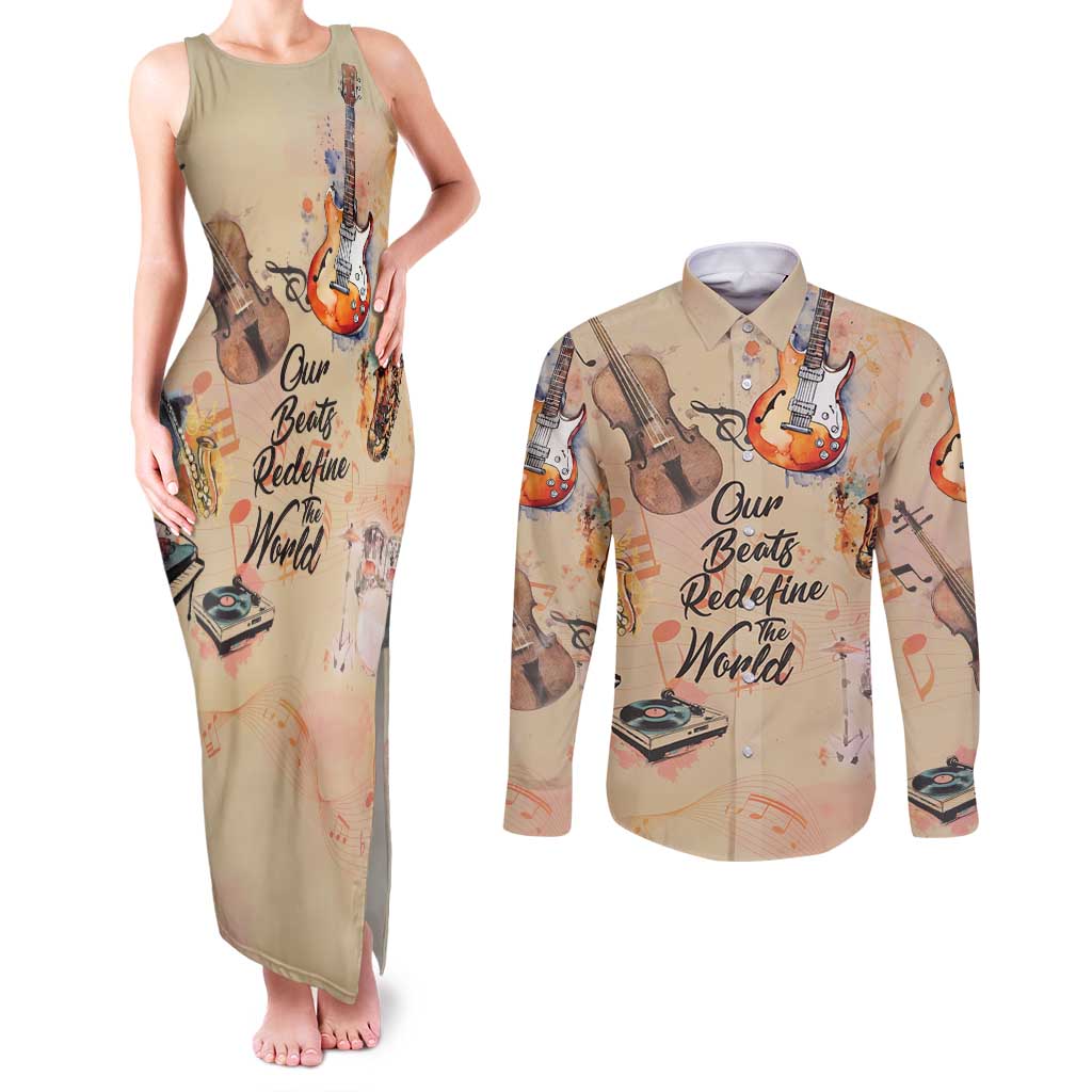Our Beats Redefine The World African Couples Matching Tank Maxi Dress and Long Sleeve Button Shirt
