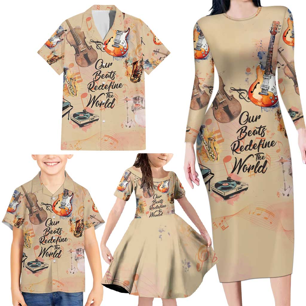 Our Beats Redefine The World African Family Matching Long Sleeve Bodycon Dress and Hawaiian Shirt