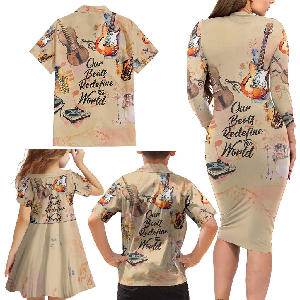 Our Beats Redefine The World African Family Matching Long Sleeve Bodycon Dress and Hawaiian Shirt