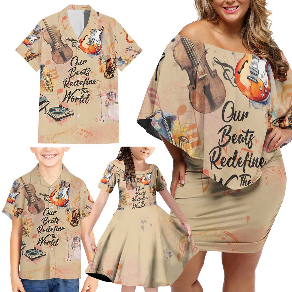 Our Beats Redefine The World African Family Matching Off Shoulder Short Dress and Hawaiian Shirt