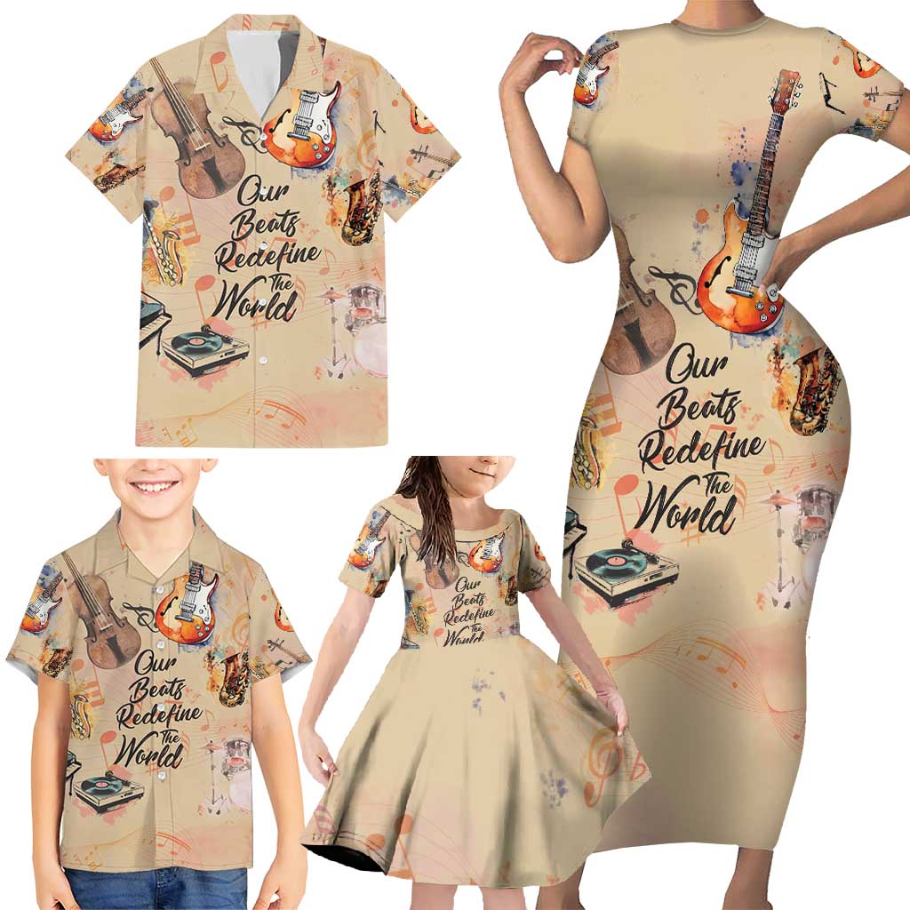 Our Beats Redefine The World African Family Matching Short Sleeve Bodycon Dress and Hawaiian Shirt
