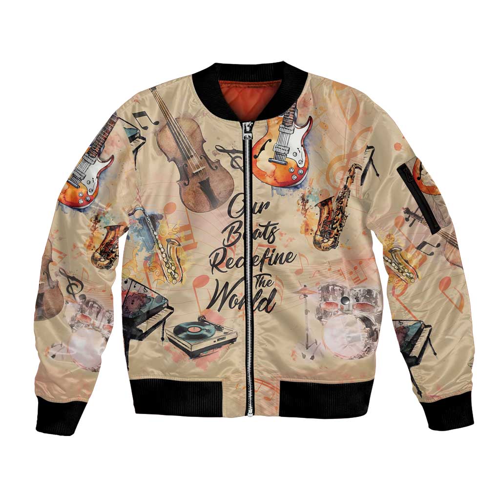 Our Beats Redefine The World African Sleeve Zip Bomber Jacket