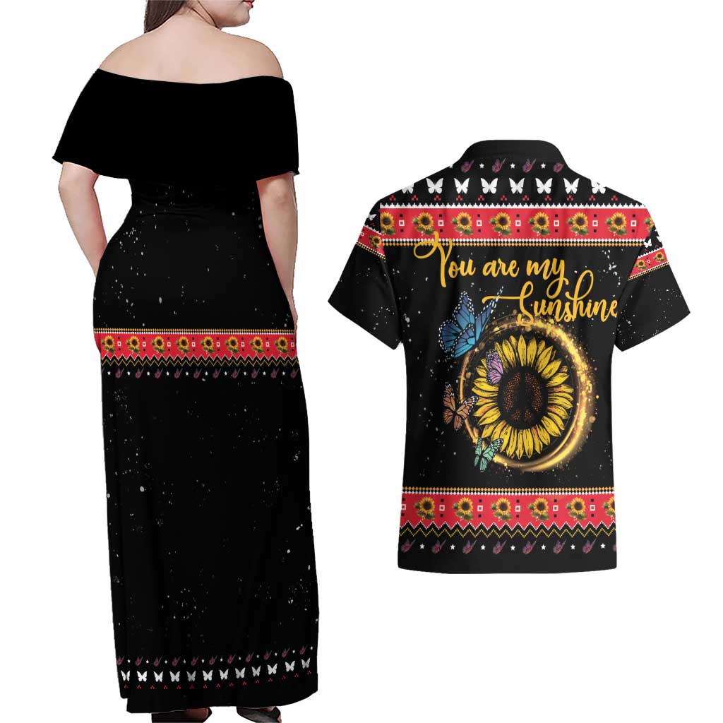 Butterfly Christmas Yall Couples Matching Off Shoulder Maxi Dress and Hawaiian Shirt You Are My Sunshine - Wonder Print Shop