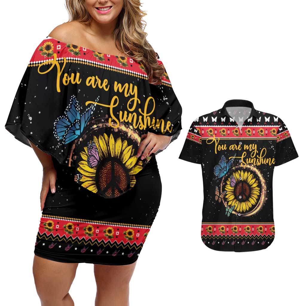 Butterfly Christmas Yall Couples Matching Off Shoulder Short Dress and Hawaiian Shirt You Are My Sunshine - Wonder Print Shop