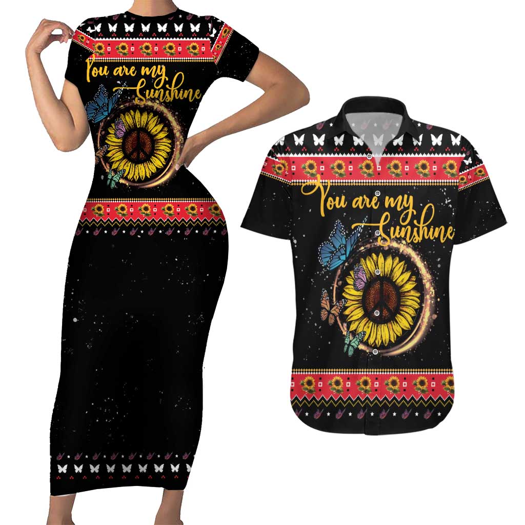 Butterfly Christmas Yall Couples Matching Short Sleeve Bodycon Dress and Hawaiian Shirt You Are My Sunshine - Wonder Print Shop