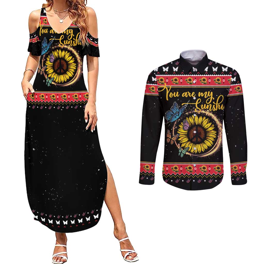 Butterfly Christmas Yall Couples Matching Summer Maxi Dress and Long Sleeve Button Shirt You Are My Sunshine - Wonder Print Shop
