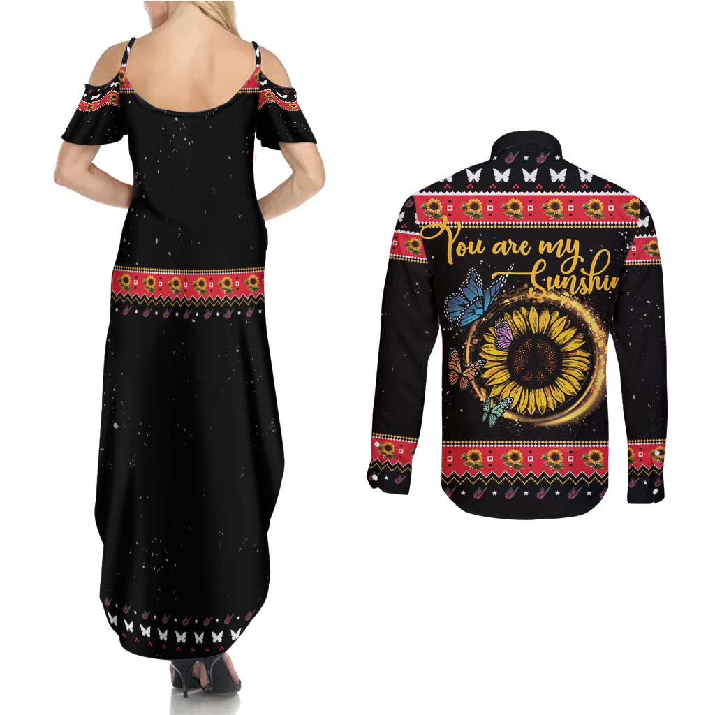 Butterfly Christmas Yall Couples Matching Summer Maxi Dress and Long Sleeve Button Shirt You Are My Sunshine - Wonder Print Shop