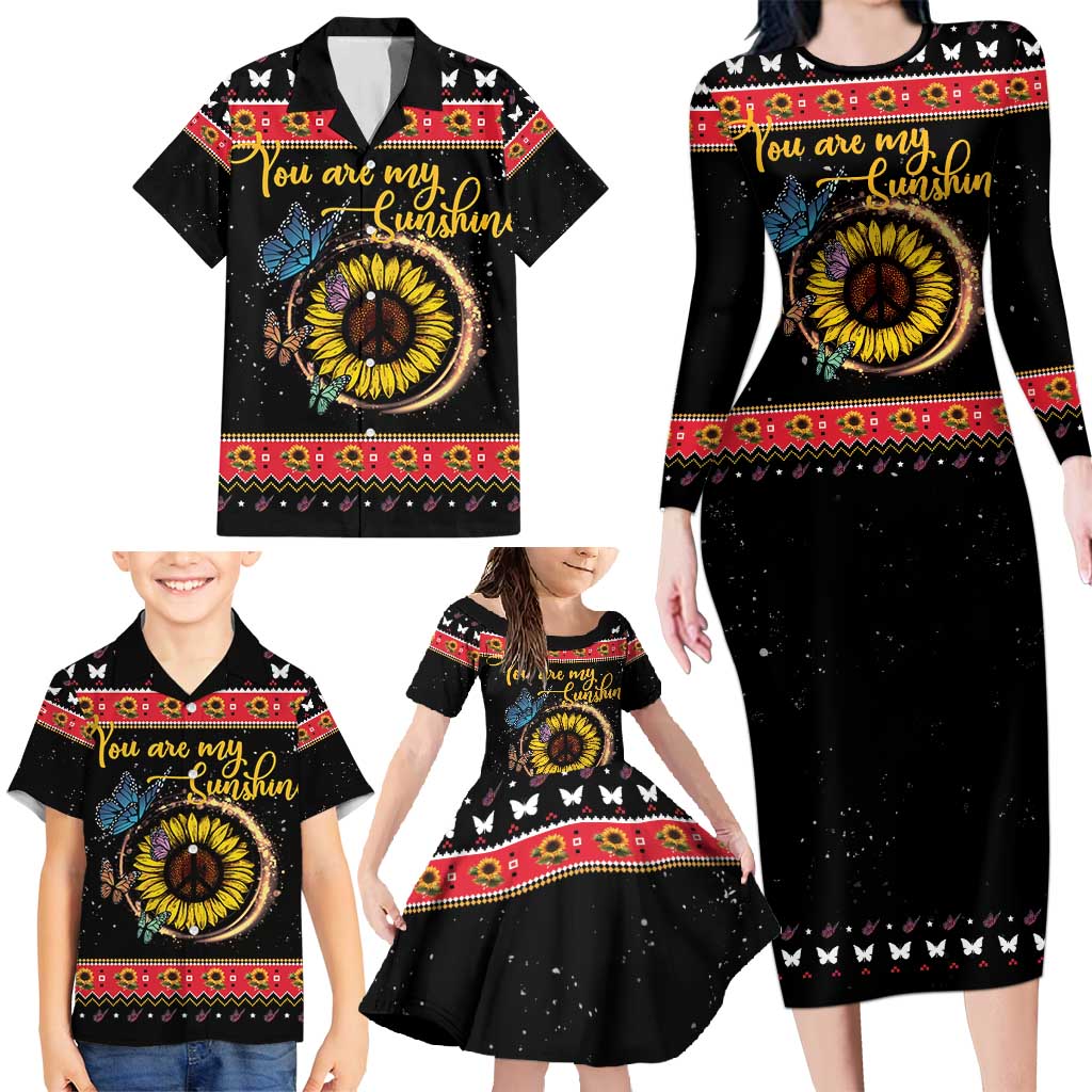 Butterfly Christmas Yall Family Matching Long Sleeve Bodycon Dress and Hawaiian Shirt You Are My Sunshine - Wonder Print Shop